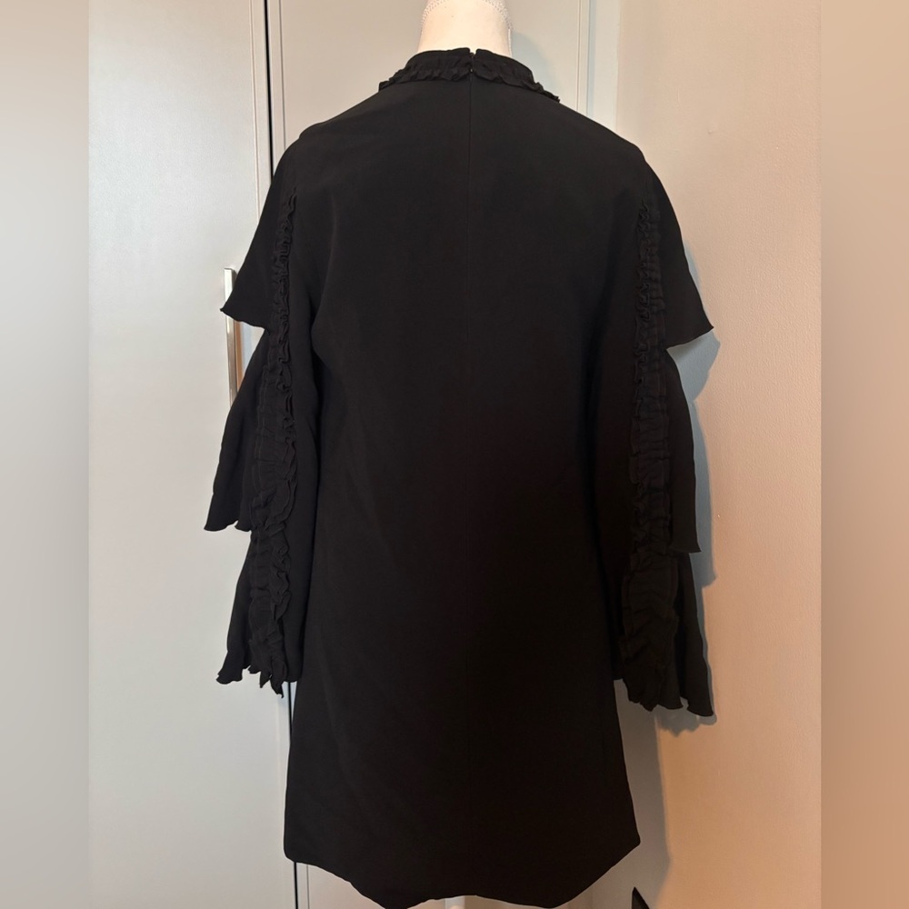 Alexis Marianne Tiered Bell-Sleeve Crepe Mini Dress Black - Picture 4 of 13